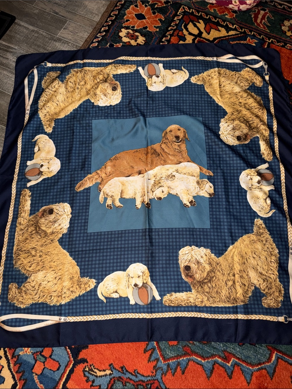 Vintage SYMPHONY SCARFS Dog Print Collectible Square Scarf 34" squared